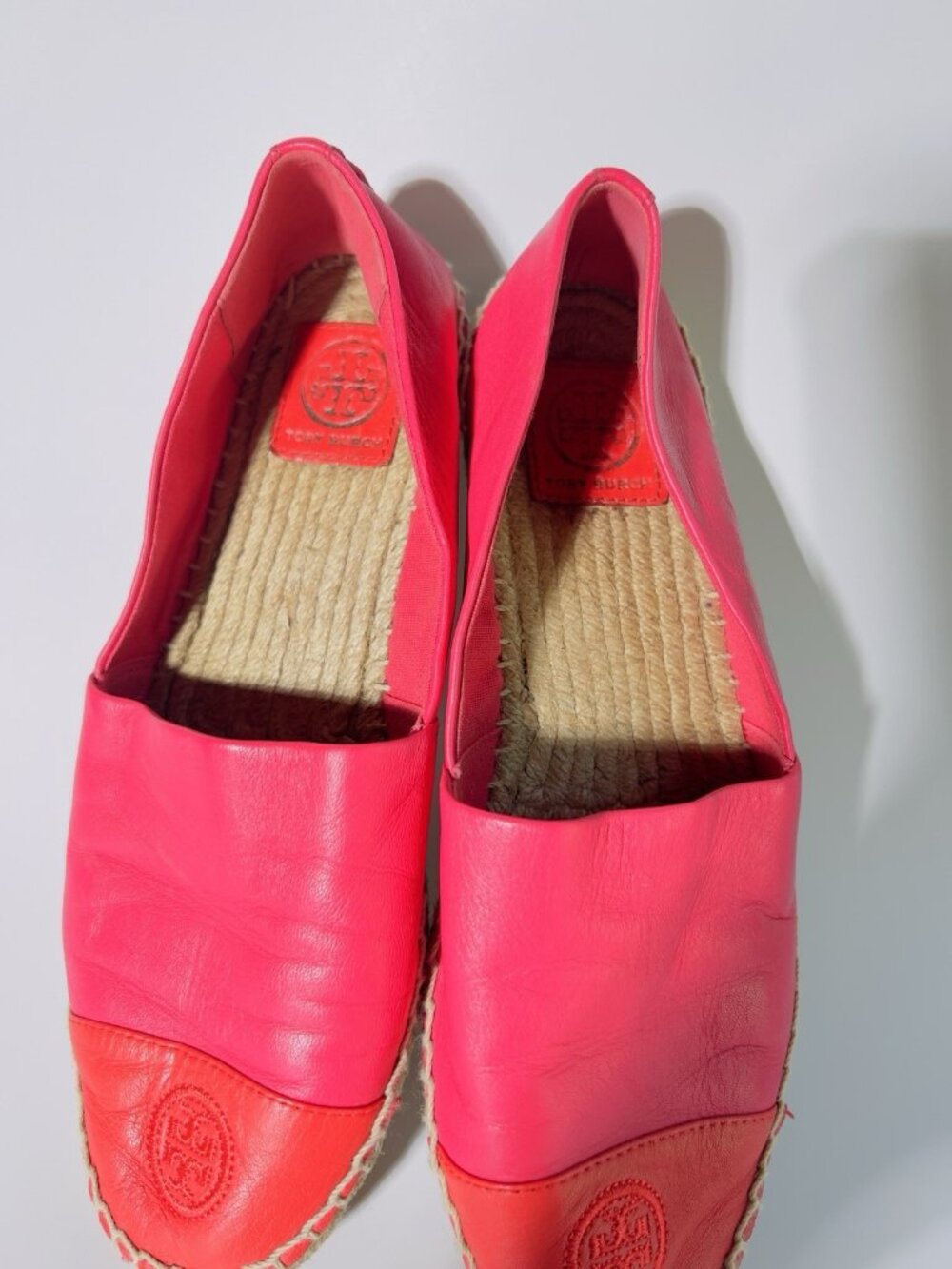 Tory Burch Colorblock Leather Espadrille Flats Pink Red Size 8.5 No Box - Picture 4 of 13